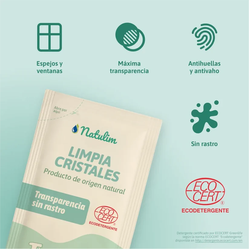 Recarga limpiacristales en polvo Natulim | Sin fragancia | 2 sobres