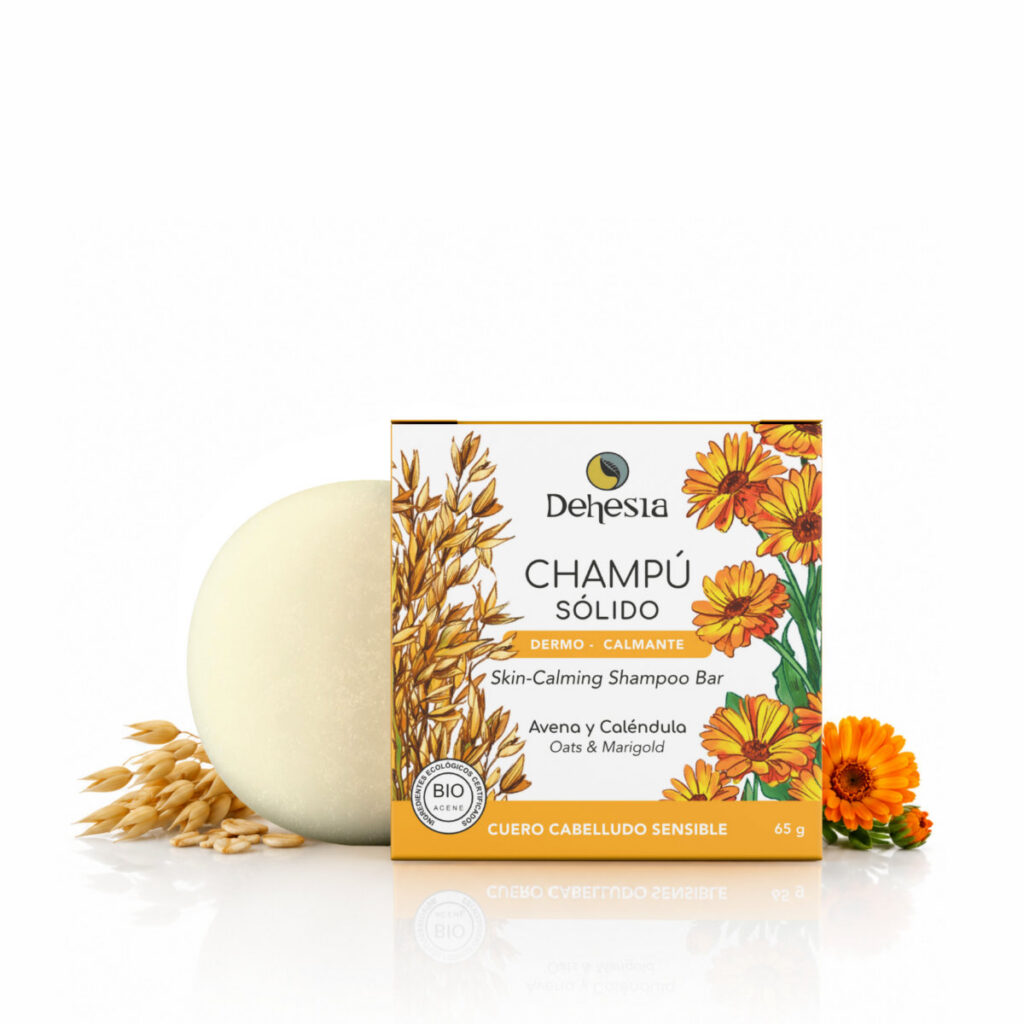 Champú sólido Dermo-Calmante BIO para cuero cabelludo sensible – Dehesia (65 g)